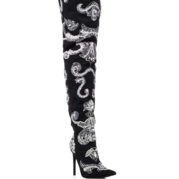 AZALEA WANG "BRANDED BADDIE"BEADED EMBELLISHED THIGH HIGH WESTERN BOOT(BRAND NEW - Picture 4 of 9
